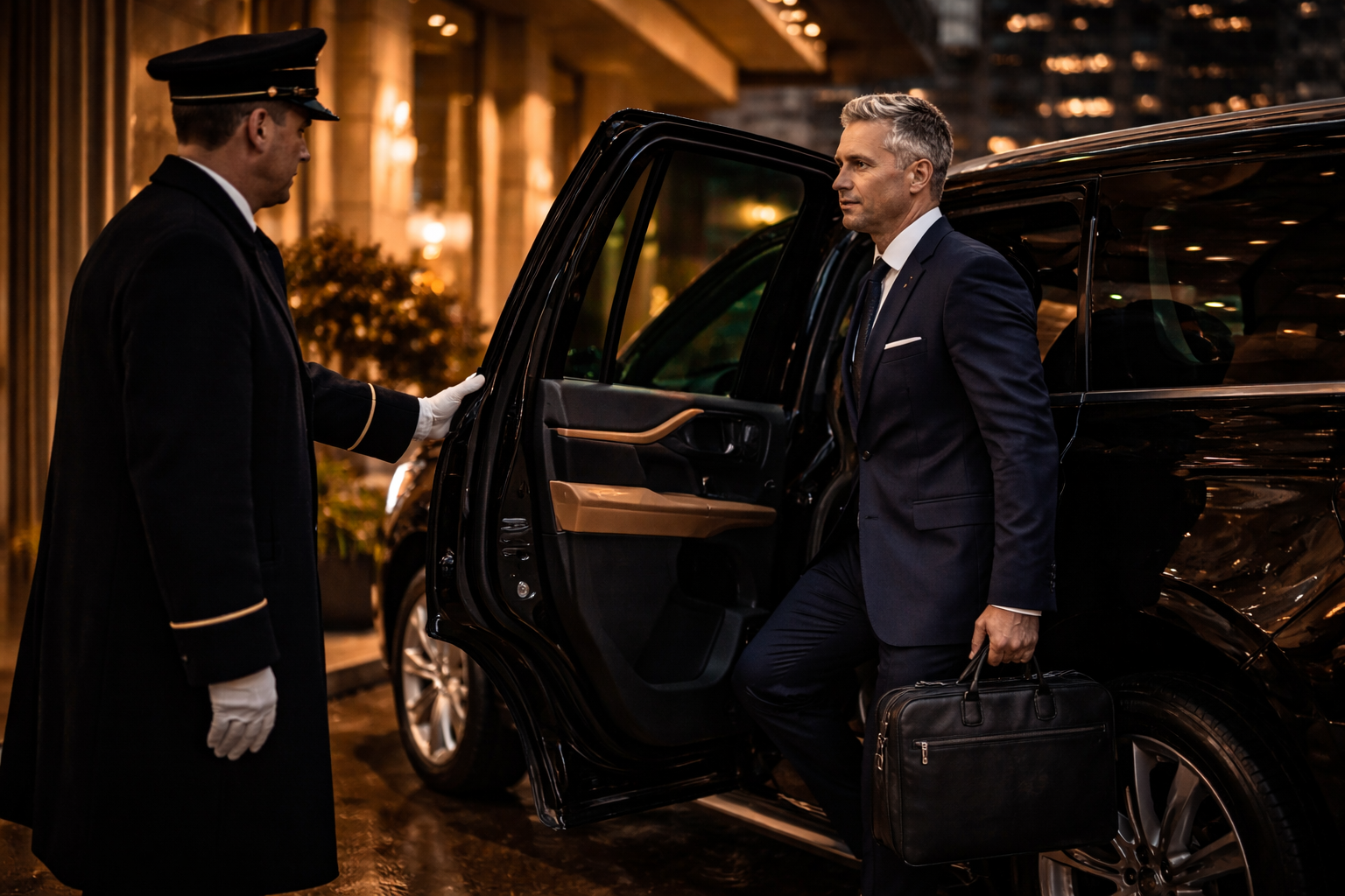 Executive chauffeur service corporate client pickup Chicago black SUV