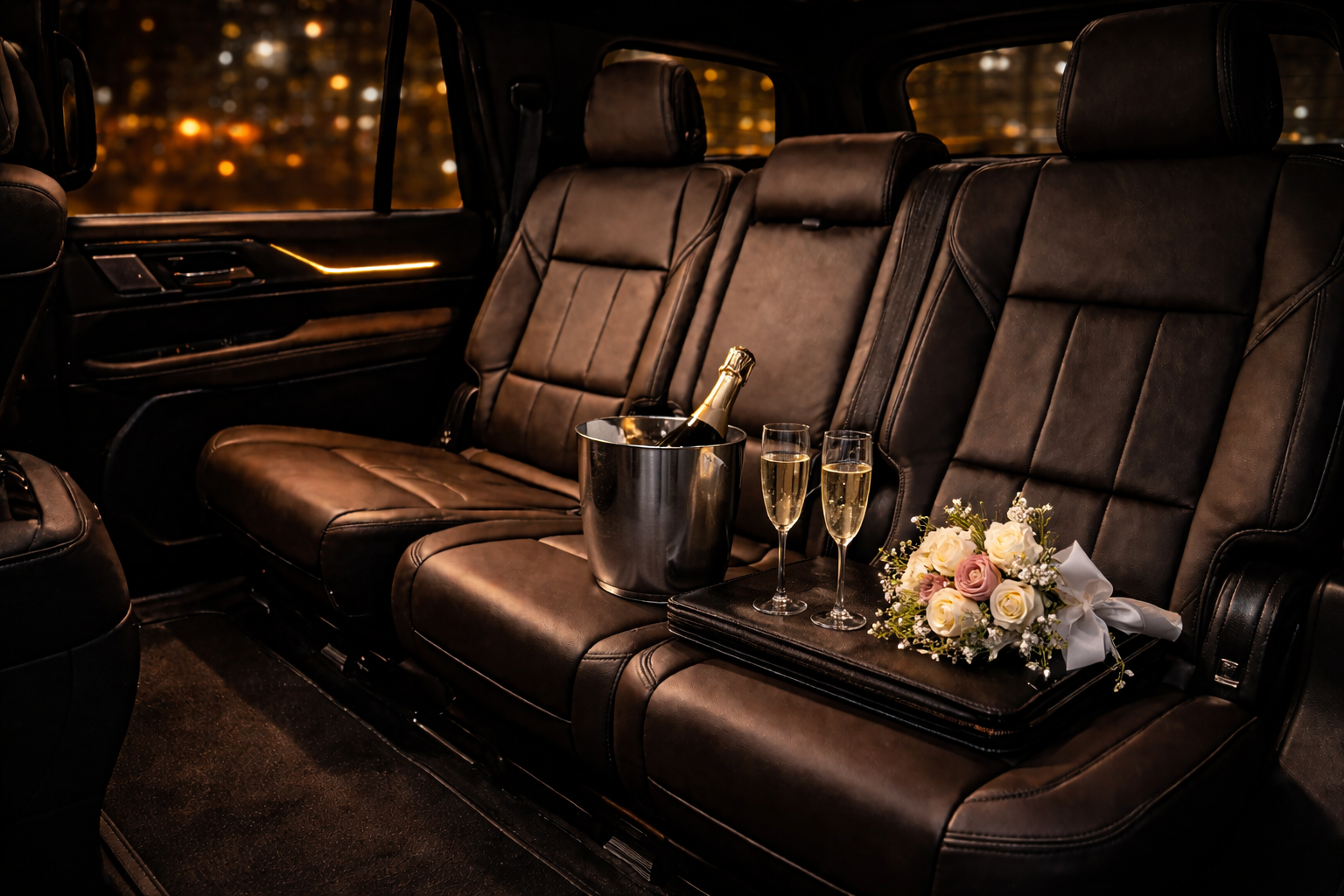 Luxury black SUV interior hourly chauffeur service Chicago special occasion