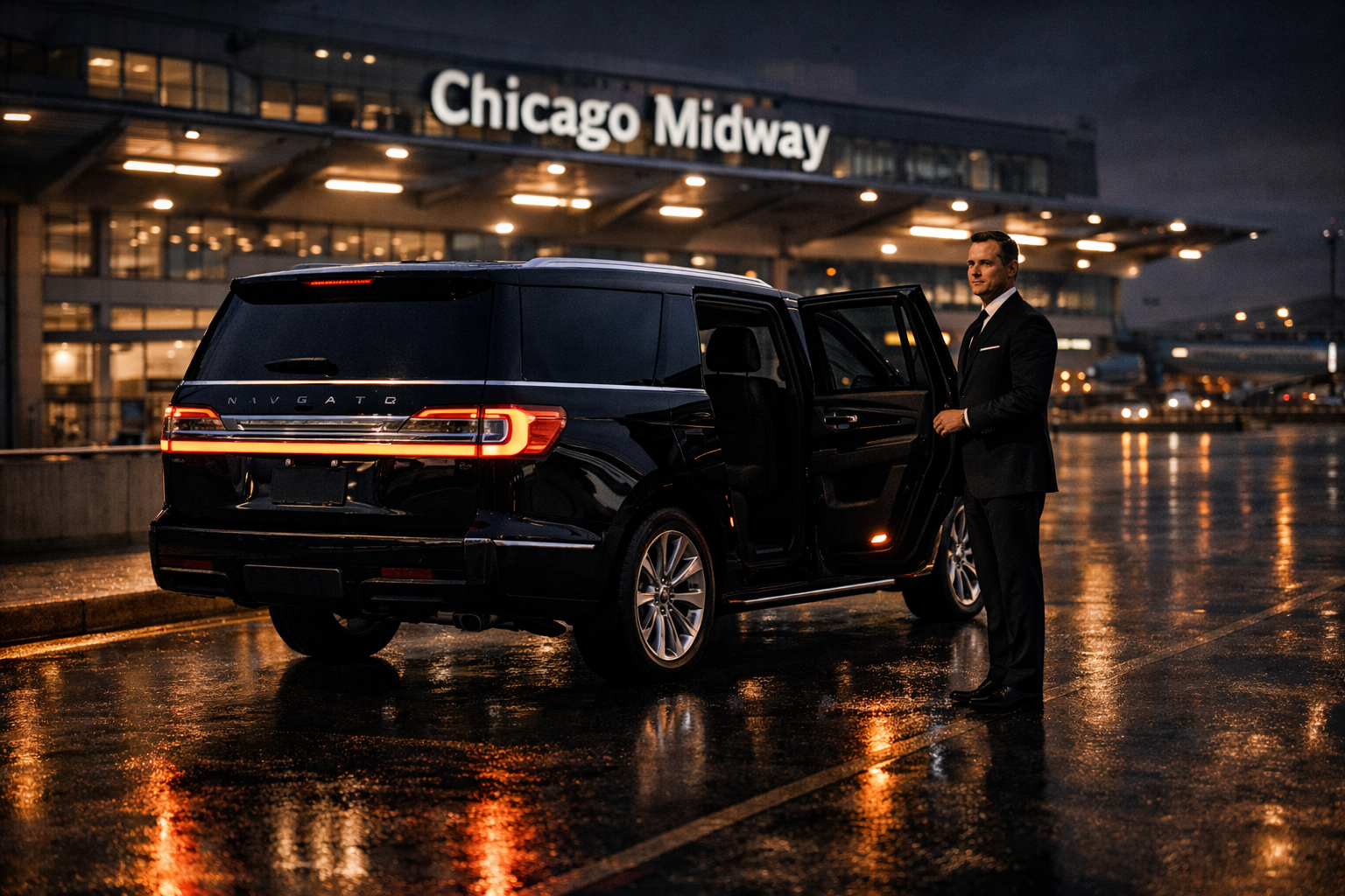 Black SUV car service Midway Airport Chicago Illinois