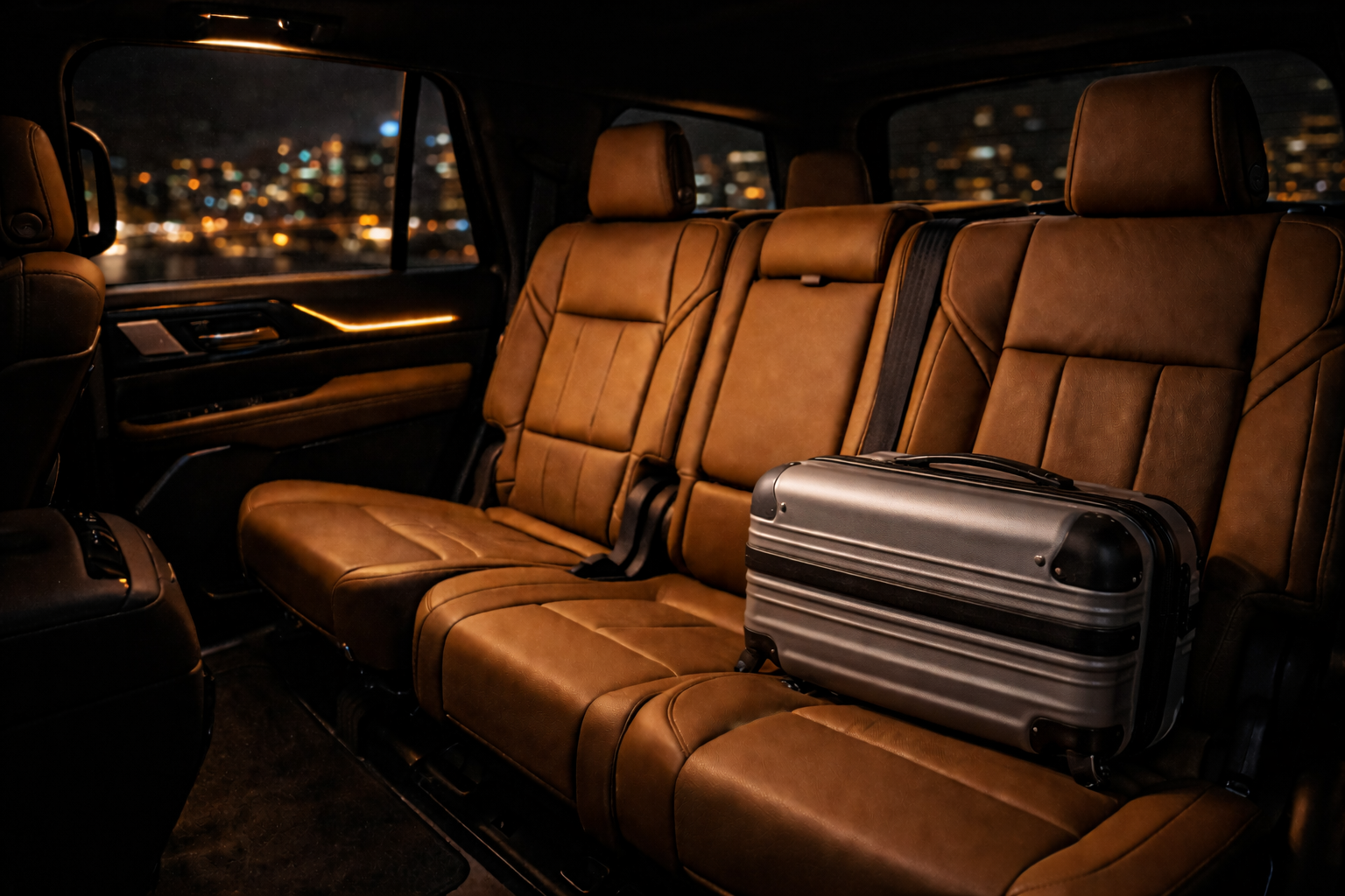 Luxury black SUV interior Midway airport transfer Chicago