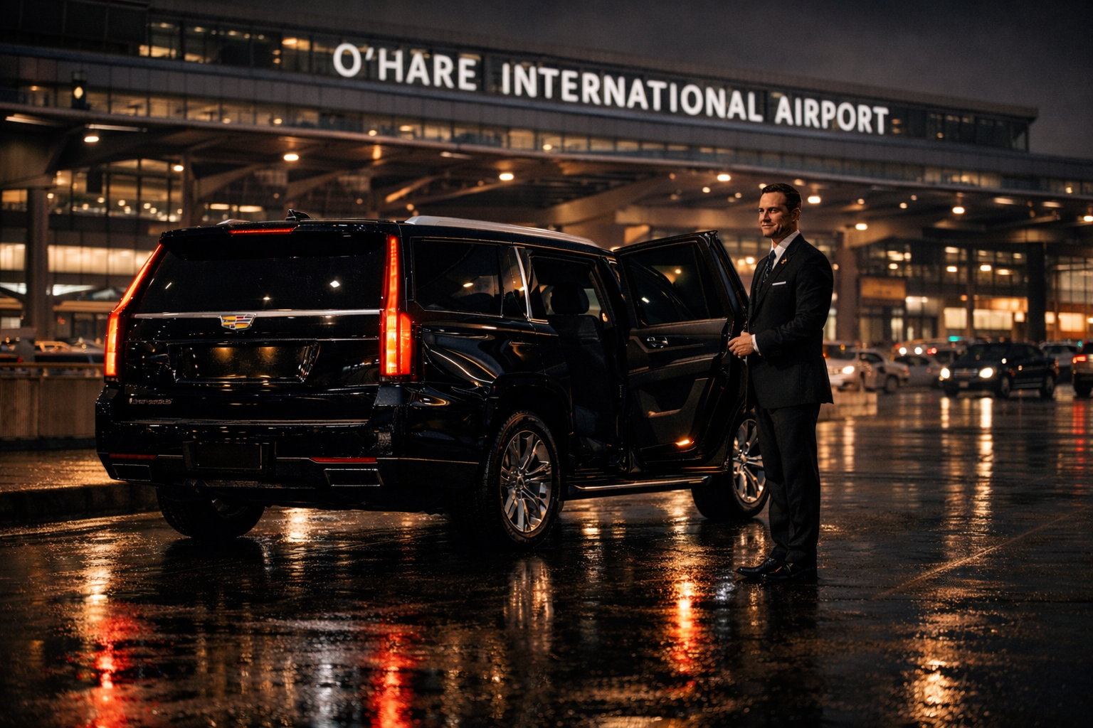 Black SUV car service O'Hare Airport Lake County Illinois